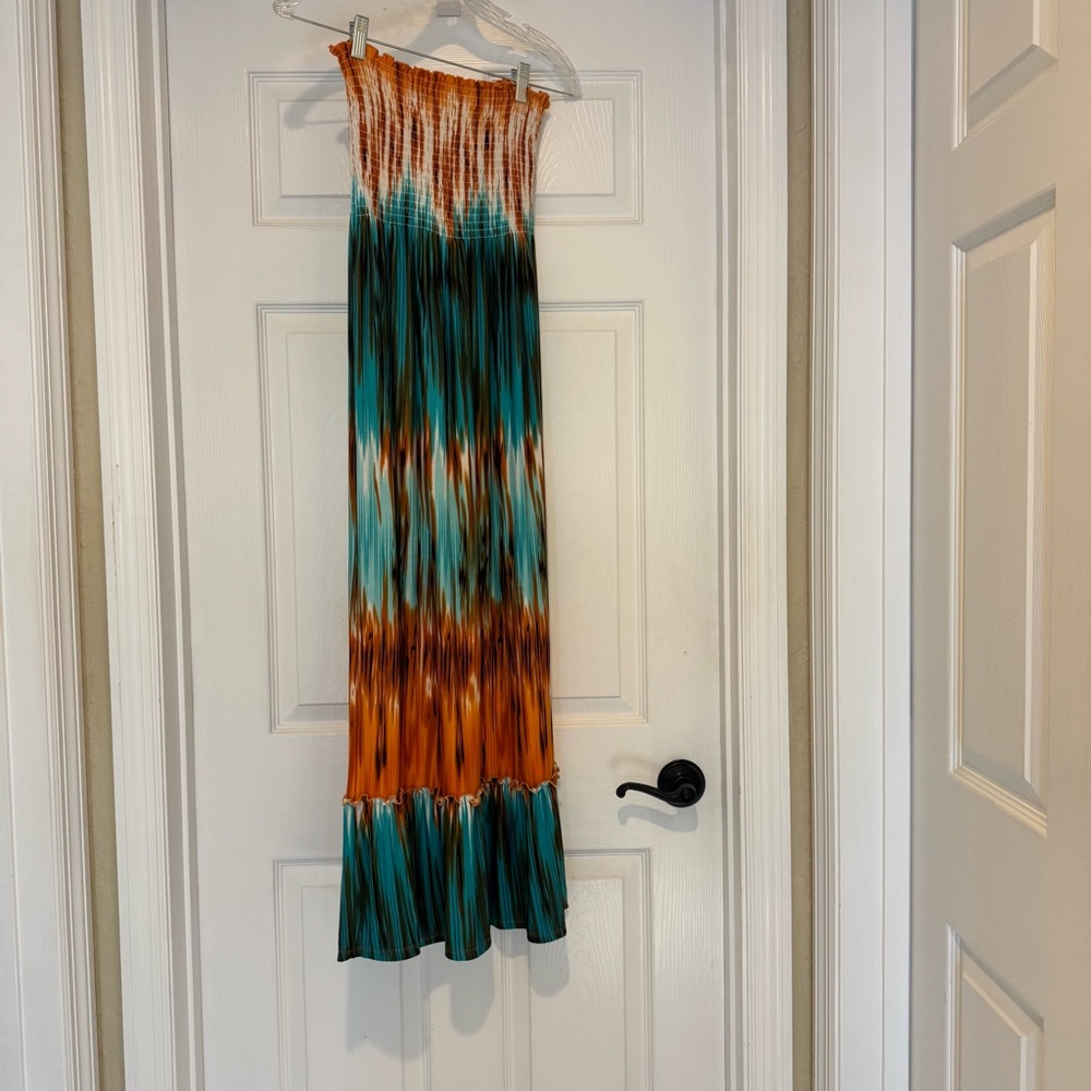 Steve Madden Strapless Dress in Orange and Teal/Tourquoise